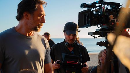 Director Rodrigo Sorogoyen and Javier Bardem on the set of "The Beloved."