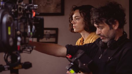 Actress Victoria Luengo and Director Rodrigo Sorogoyen on set