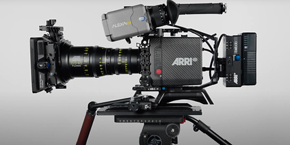 Side view of an ARRI Camera with pro camera accessories. 