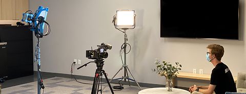 An arri light kit in action to support a shoot in a studio. 