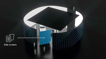 Graphic of ARRI stage london with focus on the removable side screen that lets you enter the virtual production stage.