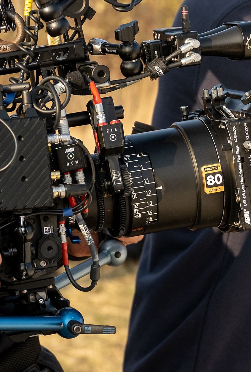 Close-up of a 4K super 35 camera during a shoot.