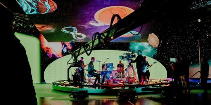 Image of the filming of Coldplay's special performance at the ARRI virtual production stage, London. 