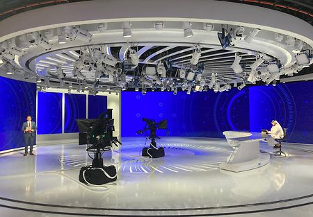 The Al Araby studio while live streaming in a custom broadcast studio setup.