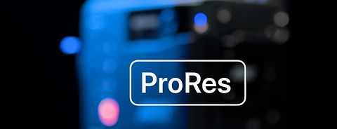 White logo of ProRes on top of a de-focused image of ALEXA 35