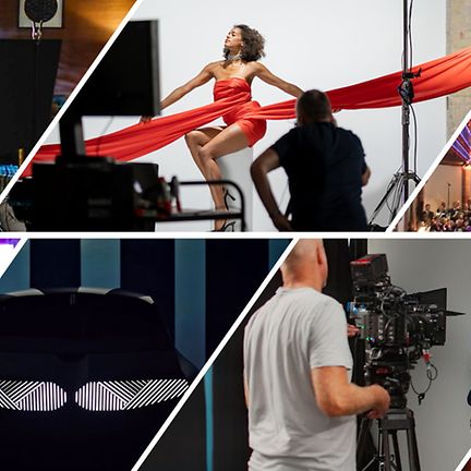 Collage of different scenarios in which customized studio setups curated by ARRI's corporate markets were used.