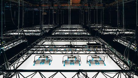 A look from on top of a studio's lighting setup of a permanent virtual production stage. @Hannes Jung