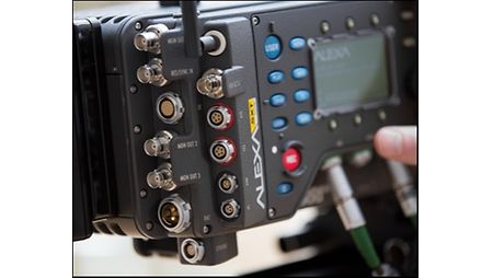 Close-up of the arri sxt w, showing the flexible monitoring options. 
