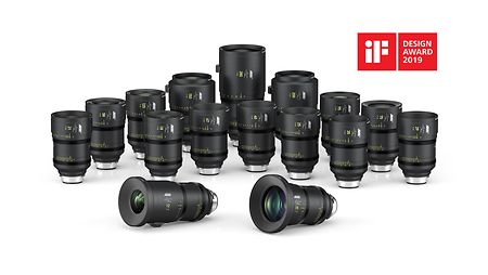 Group Image of all 16 large format arri signature prime lenses-incl. design award.