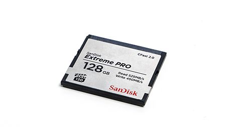 Representation of the San Disk Extreme Pro CFast 2 128 GB. Can be used with the live production camera AMIRA Live.