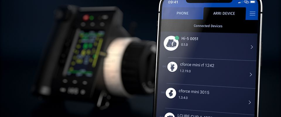 Demonstrate simplified management of lens files and software updates using a mobile phone connected to the ARRI Hi-5.