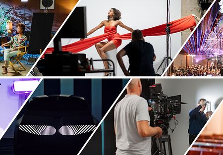 Collage of different scenarios in which customized studio setups curated by ARRI's corporate markets were used.